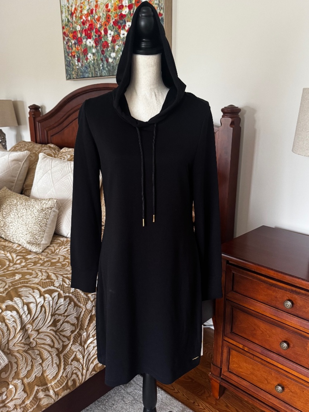 Calvin Klein Stretch Dress -Hooded - Pockets - Black - NWT - size M